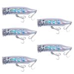 5 Paket Yüzen Yem, Topwater Popper Balıkçılık Yemleri Bas Olta Takımı Pike Somon Lüfer Balığı, 7,2 CM/9,4 g, Açık Mavi