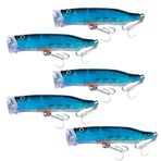 5 Paket Yüzen Yem, Topwater Popper Balıkçılık Yemleri Bas Olta Takımı Pike Somon Lüfer Balığı, 7,2 CM/9,4 g, Mavi
