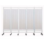 5 Panel Room Divider Folding Privacy Screen, Outdoor Retractable Partition for Patio Privacy, Portable Medical Screen on Wheels, Mobile Separator(Blue) (White)