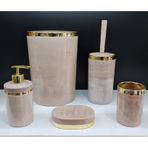 5 Parça Akrilik Yuvarlak Banyo Seti Somon Mermer Gold Kromaj Somon