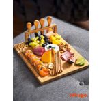 5 Parça Bambu Peynir Sunum Tahtası Ve Çatal - Spatula -Mini Spatula - Bıçak Seti, Peynir Kesim Panosu, Sunum Seti