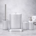 5 Parça Dekoratif Banyo Seti – Modern Lüks Banyo Aksesuar Seti, Çöp Kovası Tuvalet Fırçası Sabunluk Diş Fırçalık Tepsi (Gümüş)