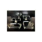 5 Parça Gümüş Döküm Ayaklı Sunumluk Set | Pasta – Kurabiye – Tatlı – Servis Tabağı