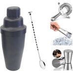 5 Parça Kokteyl Seti Shaker 700 ml Jigger 3/6 cl Tokmaklı Bar Kaşığı Bar Süzgeci Buz Maşası