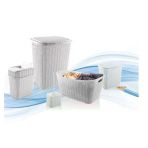 5 Parça Örgü Desenli Plastik Banyo Seti Çamaşır Sepeti Deterjanlık Kovası Klozet Fırçası - Gri