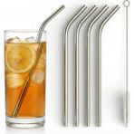 5 Parça Paslanmaz Çelik Pipet Seti - Tekrar Kullanılabilir Metal Meşrubat Pipeti ve Temizleme F�