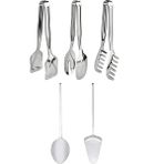 5 Parça Paslanmaz Çelik Servis Sunum Seti Kaşık Spatula Makarna Salata Pasta Maşası - Gümüş