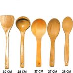 5 Parça Servis Seti Bambu Ahşap Kaşık Kepçe Tahta Spatula - Ahşap - Gold