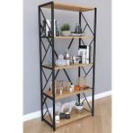 5 Raflı Metal Kitaplık Modern Kitaplık Ofis Rafı Çok Amaçlı Metal Raf - Meşe