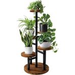 5 Raflı Saksılık Dekoratif 5 Raflı Çiçeklik Metal Doğal Ahşap Saksılık Çiçek Rafı Daire