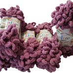 5 x 100 gram örgü yünü, Alize Puffy, 500 gram parmak örgüsü - yün süper hacimli, halka yünü, iğnesiz örgü (leylak 28)