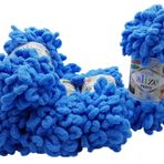 5 x 100 gram örgü yünü, Alize Puffy, 500 gram parmak örgüsü - yün süper hacimli, halka yünü, iğnesiz örgü (mavi 289)