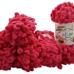 5 x 100 gram örgü yünü Alize Puffy, 500 gram parmak örgüsü - yün süper hacimli, halka yünü, iğnesiz örgü (pembe 149)