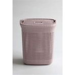50-99 L Pudra Örgü Desenli 52 Litre Kirli Çamaşır Sepeti 53 x 44 Pembe Plastik
