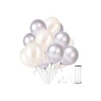 50 Adet 12 inç Metalik Beyaz-Gümüş Balon + 5 mt Balon Zinciri