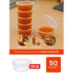 50 Adet 120 cc Kapaklı Sızdırmaz Sos Kabı, Saklama Kabı, Yağlık, Sosluk, Et Suyu Tavuk Suyu Bulyonluk, Derin Dondurucuya Girer - 120 ml