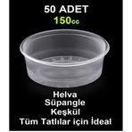50 Adet 150CC Şeffaf Plastik Spangle Keşkül Sütlaç Helva Sup Tatlı Sağlıklı Muhallebi Kabı Kapaksız