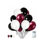50 Adet Bordo - Beyaz- Siyah Metalik Balon 3'Lü Renk - 12 Inç