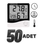 50 Adet Dijital Termometre Sıcaklık Ve Nem Ölçer Masa Saati Alarm
