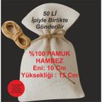 50 Adet Lavanta - Sabun- Hediyelik Ham Bez Kesesi İpiyle Birlikte - Krem - İndigo - 10 x 15 cm