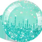 50 adet pembe parıltılı – 7 inç pembe altın elmas doğum günü tatlı tabağı, pasta, salata, pizza için, tek kullanımlık tabak, kız çocukları için aksesuar, deniz kızı, yıl dönümü, doğum günü, düğün, T