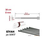 50 Adet Pemsan 38Cm X 8Mm Plastik Cırt Kelepçe Siyah