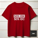 50% I Don't Know, 50% I Don't Care T-Shırt - Kırmızı - 2XL