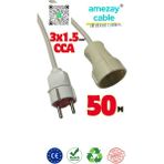50 Metre Uzatma Kablosu Tek Prizli Cca 3x1.5mm² | Tamir Bakımda Yardımcı | Amezay Cable - Beyaz-Grı