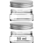 50 ml Metal Gümüş Kapaklı Kozmetik Kavanozu 50 cc Şeffaf Cam Krem Kavanoz 2 Adet