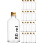 50 ml Şeffaf Metal Gold Kapak Shot Şişesi 50 cc Kolonya Koku Hediyelik Beyaz Cam Şişe 20 Adet - Altın - 1,3 lt