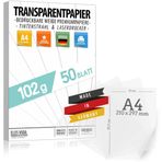 50 sayfa DIN A4 şeffaf Premium 102 g kendi kendine baskı, el sanatları için - fener kağıdı, yapıştırma ve transfer kağıdı, yer kartları ve el feneri için