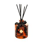 500 ml Kahverengi Leopar Desenli Cam Şişe Siyah Bambu Çubuklu Vanilya Sandal Oda Kokusu