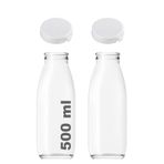 500 ml Şeffaf Sürahi Süt, Ayran, Su, Limonata, Meşrubat Şişesi 500 Cc Yırtmalı Kapaklı Cam Şişe 2 Adet (2, Beyaz Kilitli Kapak, 500)
