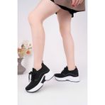 5001 Gizli Topuklu Taşlı Rahat Yüksek Taban Triko Sneaker Ayakkabı - Siyah