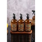500ML Amber Renkli Cam Vintage Ahşap Stantlı Yağdanlık Seti, Zeytinyağı, Ayçiçek Yağı, Sirke - Seçenek 1