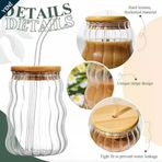 500Ml Bambu Kapaklı Cam Bardak, Cam Pipetli Silikon Kapak Contalı Desenli Soğuk İçecekler Kahve Meyve Suları Çayları Için Şık Ergonamik Tasarım