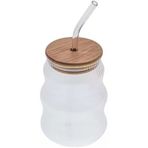 500Ml Bambu Kapaklı Cam Bardak, Cam Pipetli Silikon Kapak Contalı İnce Çizgi Desenli Soğuk İçecekler Için Kahve Meyve Suları Çayları Için Ergonomik Şık Tasarım