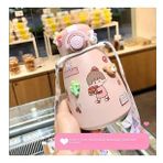 500ml Büyük Kapasiteli Paslanmaz Çelik Taşınabilir Lcd Göstergeli Sticker Termos (Pembe)