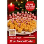 50’li Noel Baba Figürlü 12 cm Bambu Kürdan • Yılbaşı Sunum ve Parti Süsleme Seti