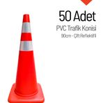50'li Pvc Trafik Konisi Seti 90 cm Çift Reflektifli