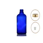 50ML Mavi Şişe, Sarı Metal Düz Kapaklı, 24 Adet, Cam Şişe, Esans Şişesi, Yağ Şişesi, Kozmetik Şişesi