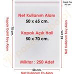 50X65+5 (50X70) Cm. 250 Adet - Şeffaf Bantlı Yapışkanlı Jelatin Poşet