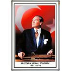 50X70 cm Atatürk Portre Tablo Pano, Alüminyum Çerçeve, Şık ve Kaliteli Dekorasyon. - Gold - Gri - Seçenek 1
