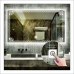 50X70 cm Beyaz Ledli Tasarım Kumlamalı Dokunmatik Tuşlu Banyo Aynası Makyaj Aynası Işıklı Ayna