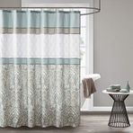 510 DESIGN Duş Perdesi, Dahili Astarlı Geometrik Dokulu Nakış Tasarımı, Modern Orta Yüzyıl Banyo Dekoru, Makinede Yıkanabilir, Kumaş Gizlilik Ekranı 72x72, Shawnee, Deniz Köpüğü
