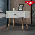 5101 Vita ( Ahşap Ayaklı) Komodin Çekmeceli Yatak Odası Bebek Odası Genç Odası Beyaz