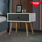5102 Vita ( Ahşap Ayaklı) Komodin Çekmeceli Yatak Odası Bebek Odası Genç Odası Beyaz - Antrasit
