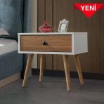 5104 Vita ( Ahşap Ayaklı) Komodin Çekmeceli Yatak Odası Bebek Odası Genç Odası Beyaz - Söğüt