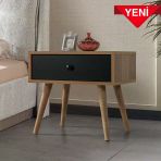 5106 Vita ( Ahşap Ayaklı) Komodin Çekmeceli Yatak Odası Bebek Odası Genç Odası Söğüt - Siyah