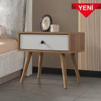 5107 Vita ( Ahşap Ayaklı) Komodin Çekmeceli Yatak Odası Bebek Odası Genç Odası Söğüt - Beyaz